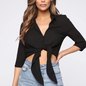 Fashion Nova New without Tags Black Chiffon Top Shirt Size L Cropped